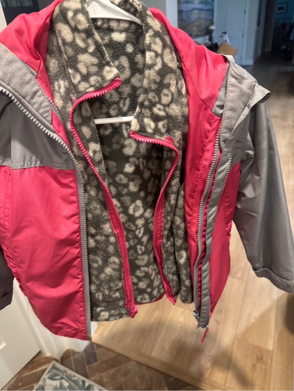 Eddie Bauer Kids Pink and Gray Reversible Fleece-Lined Rain Jacket